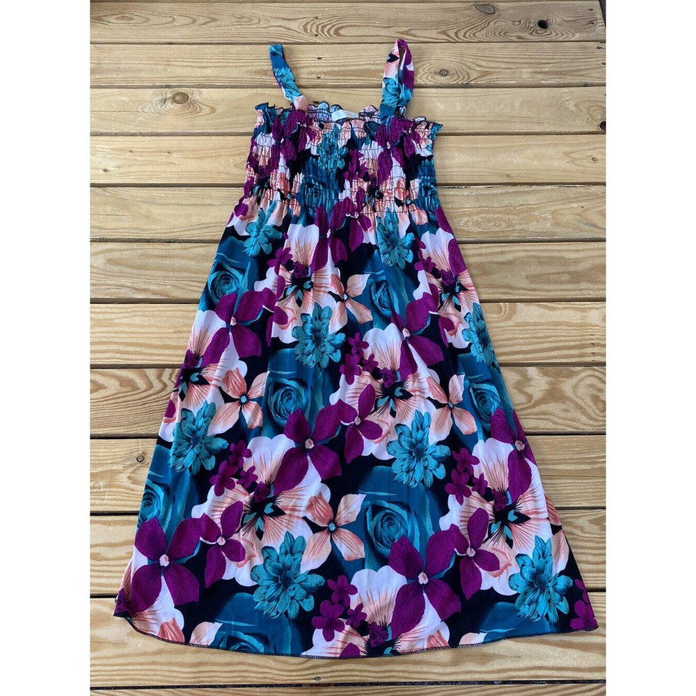 NWT Golden Butterfly Floral Sleeveless Sundress Large Smocked Bodice Multicolor